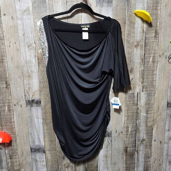Baby Phat Vintage Y2K Deadstock Bejeweled One Sleeve Slouch Mini Dress NWT - Picture 1 of 4
